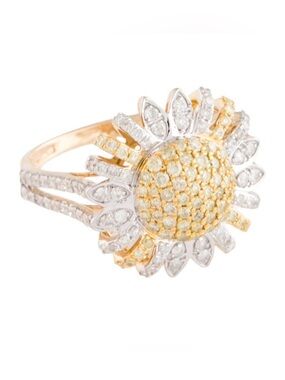 Yellow and White Diamond Sunflower Ring size 5.75 in 10K Yellow and White Gold